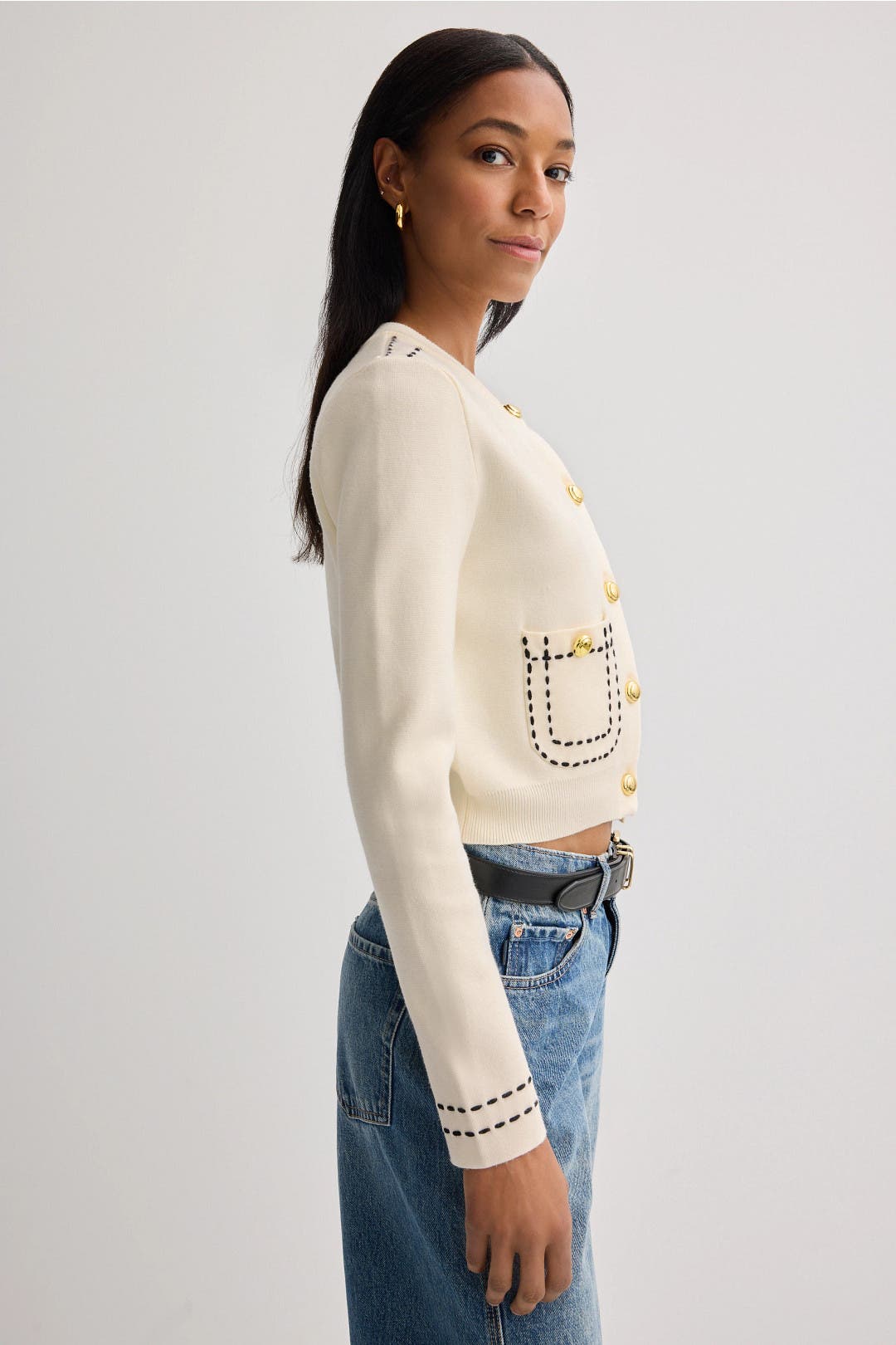 Stitch Detail Puff Sleeve Cardigan by English Factory | Rent the