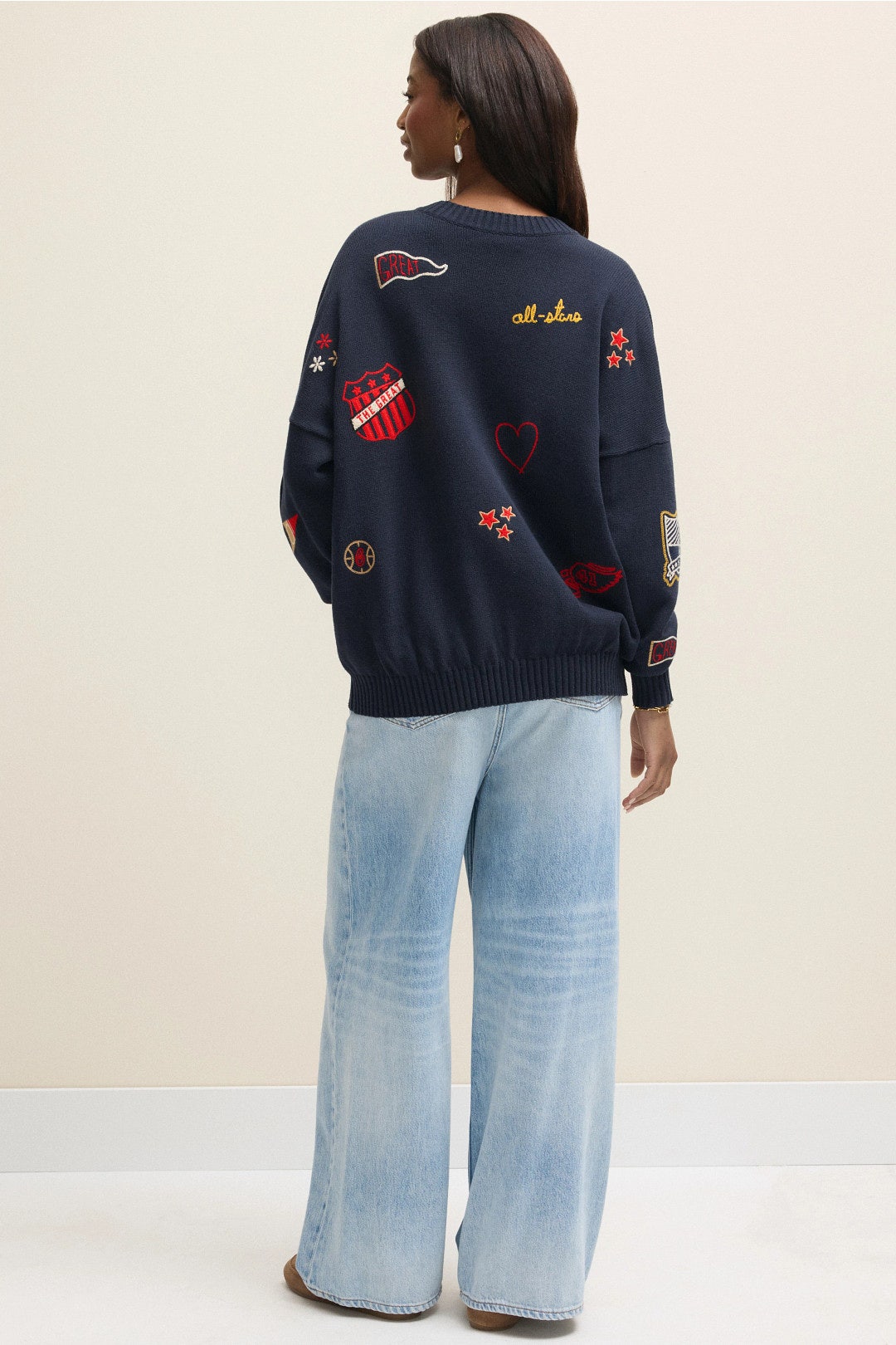 Embroidered Oversized Crewneck Sweater by The Great. 2
