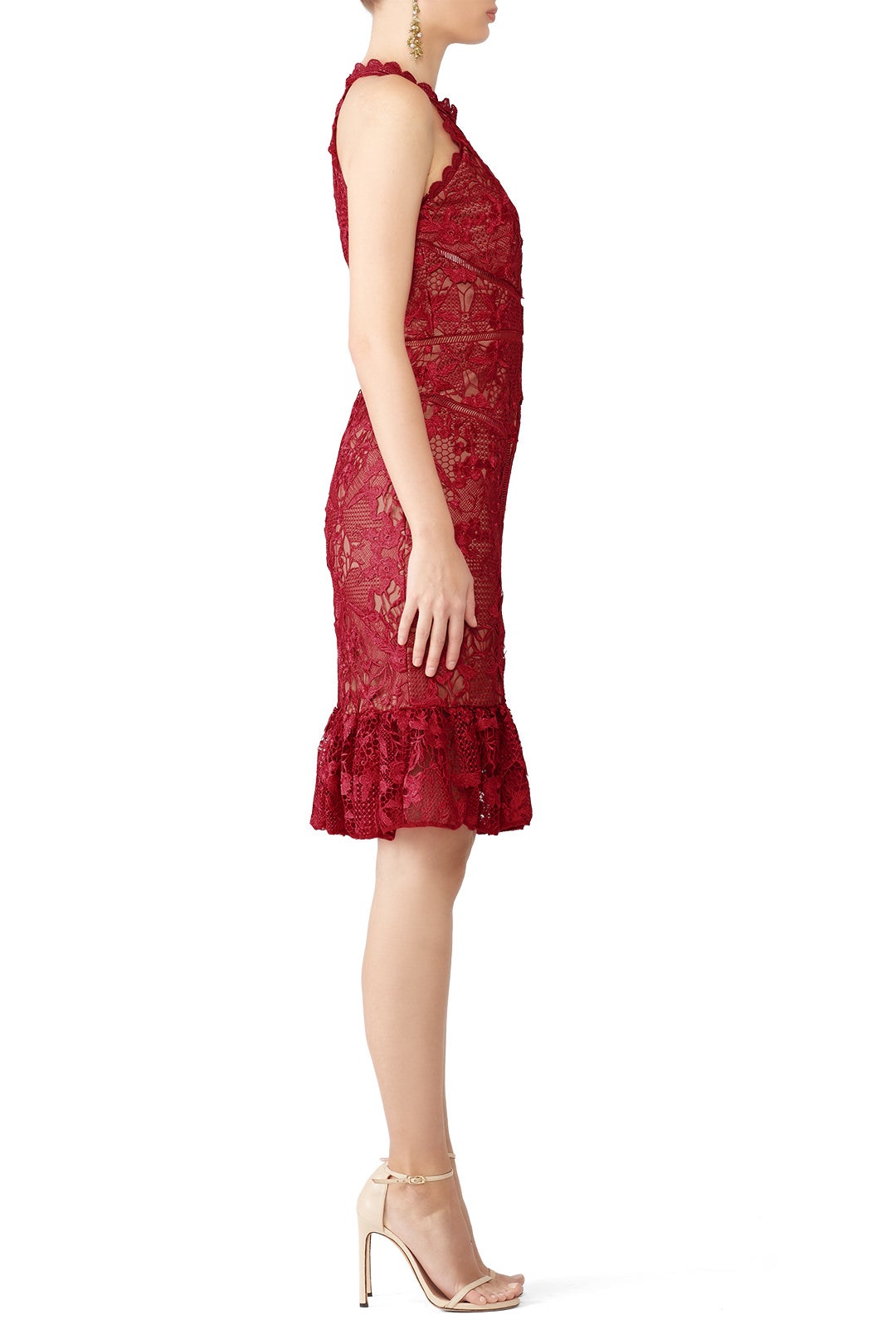 Red Lace Flounce Sheath by Marchesa Notte 2