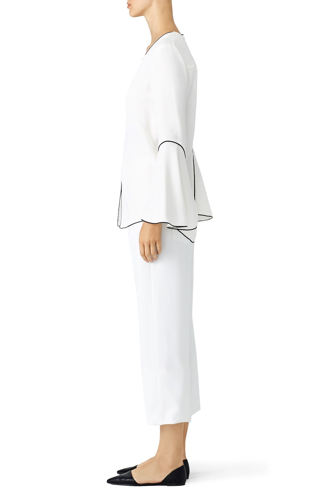 White Bell Sleeve Piping Blouse by DEREK LAM 2