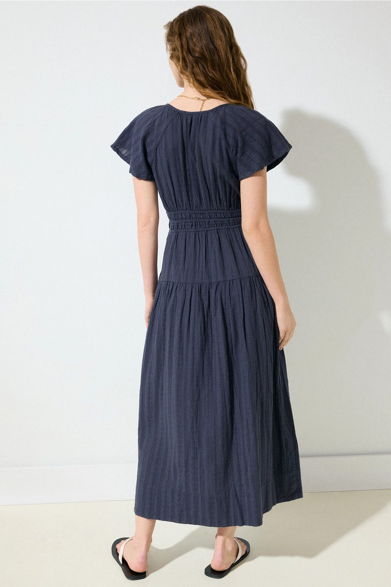 dark blue dress midi The TENCEL™ Short-Sleeve Midi Dress