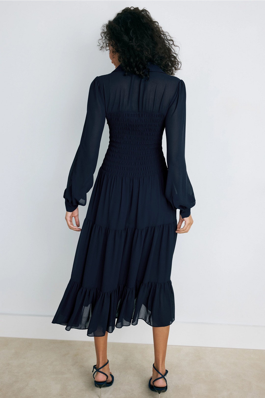 Navy Smocked Button Down Shirt Dress by MICHAEL KORS 2