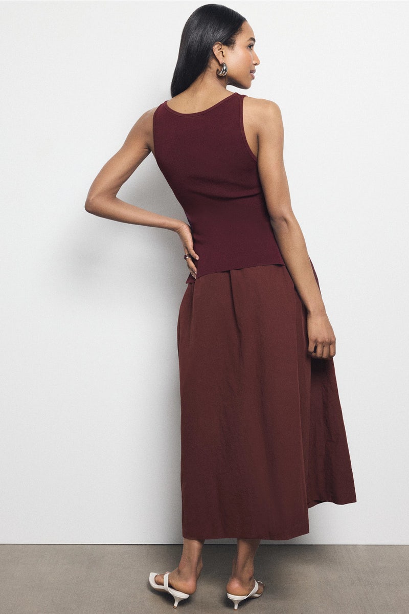 Brown Contrast Rib Tank Dress by Rosetta Getty