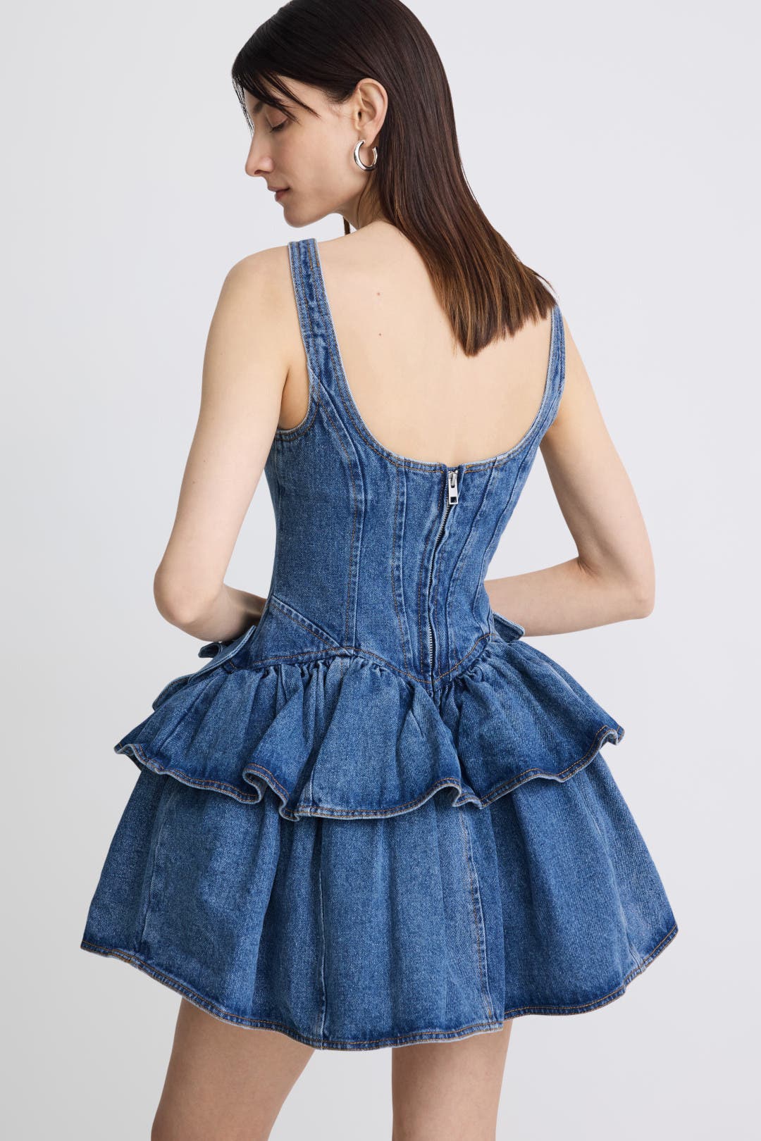 UND3WAY DENIM DRESS Mサイズ Devyn Saxe Blue Denim Ruffle Dress by AKNVAS | Rent the Runway