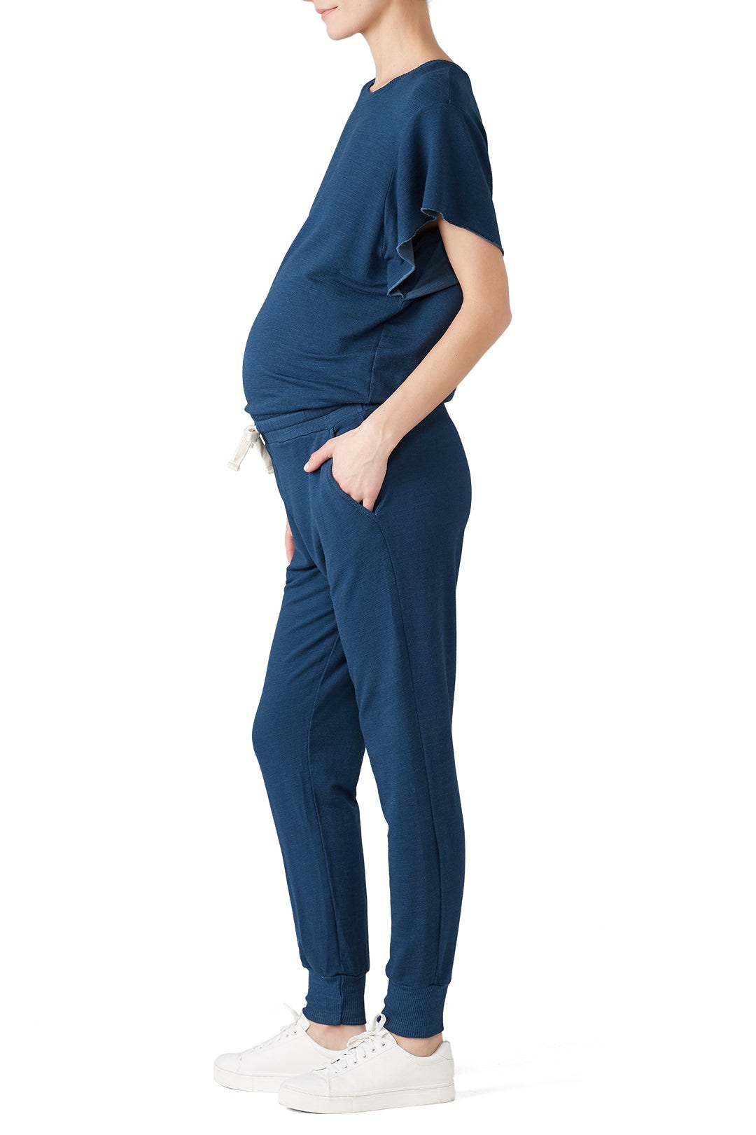 Blue Short Sleeve Maternity Jumpsuit by MONROW 1