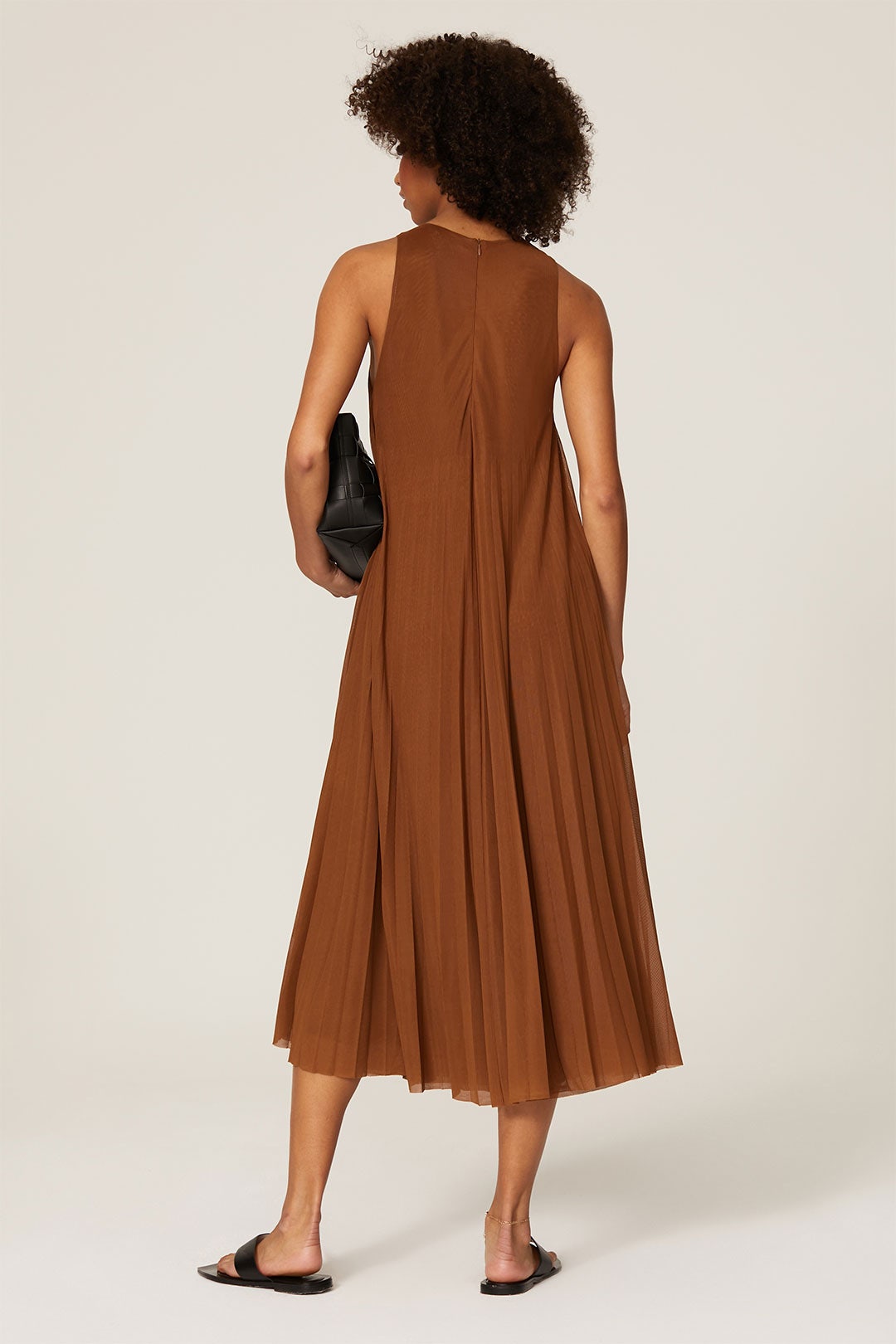 Brown High Neck Pleated Dress by VINCE. 2