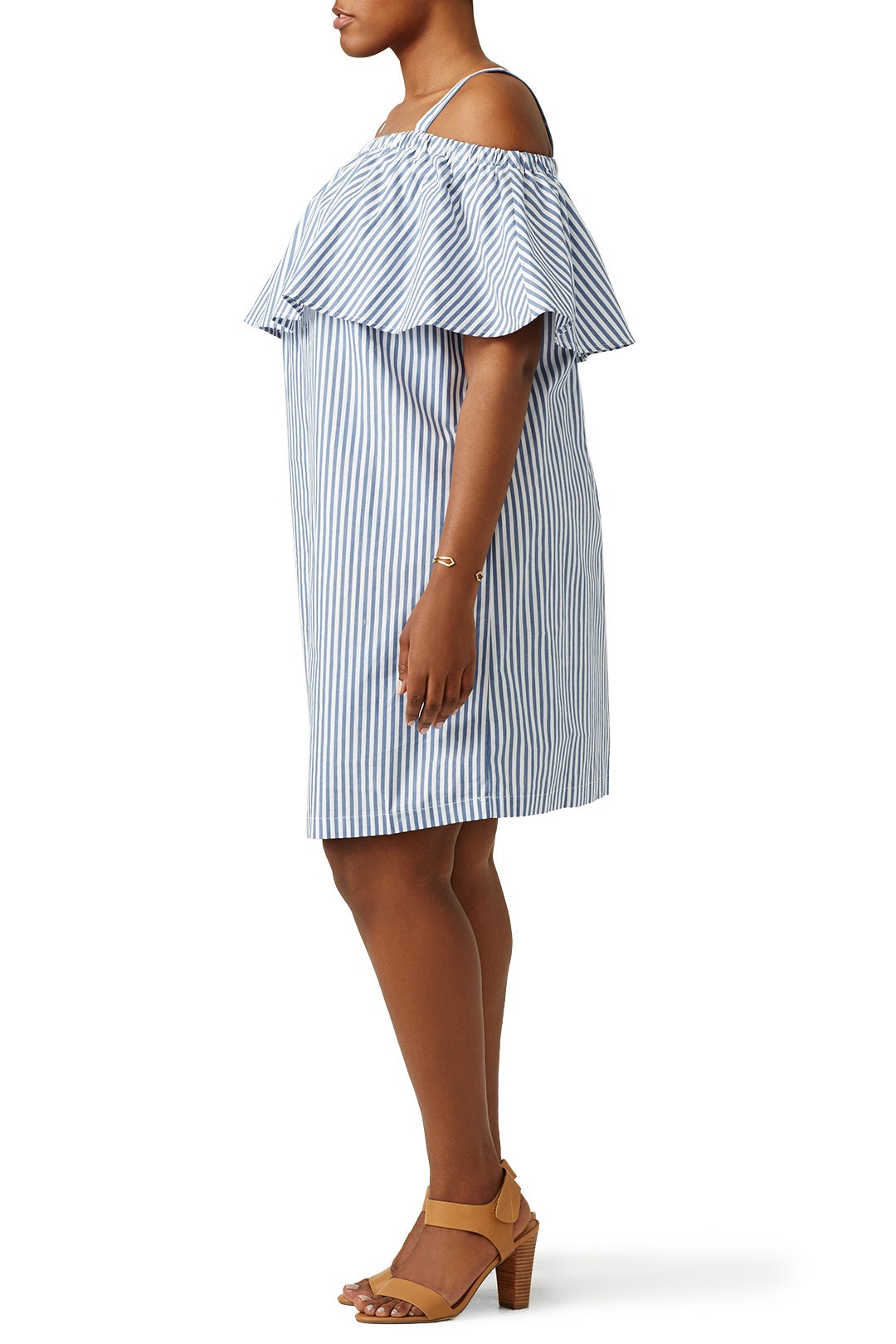 Pinstripe Ruffle Shoulder Dress by ELOQUII 1