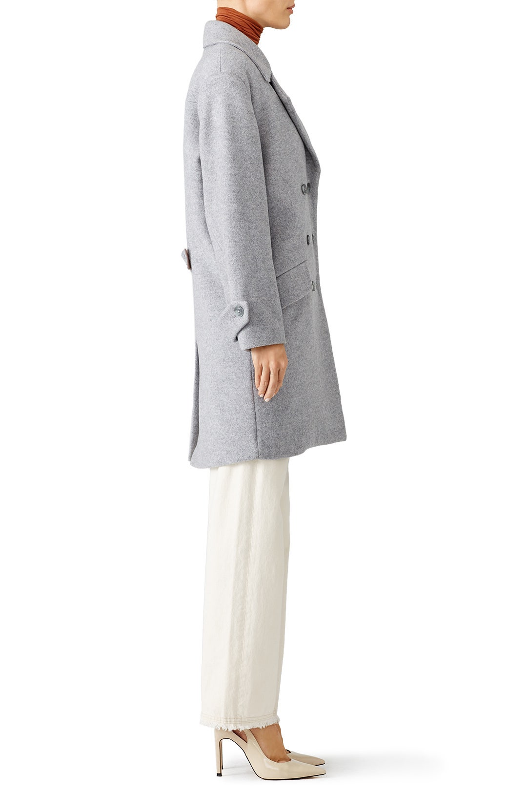 Grey Oversized Double Breasted Coat by HALSTON 2
