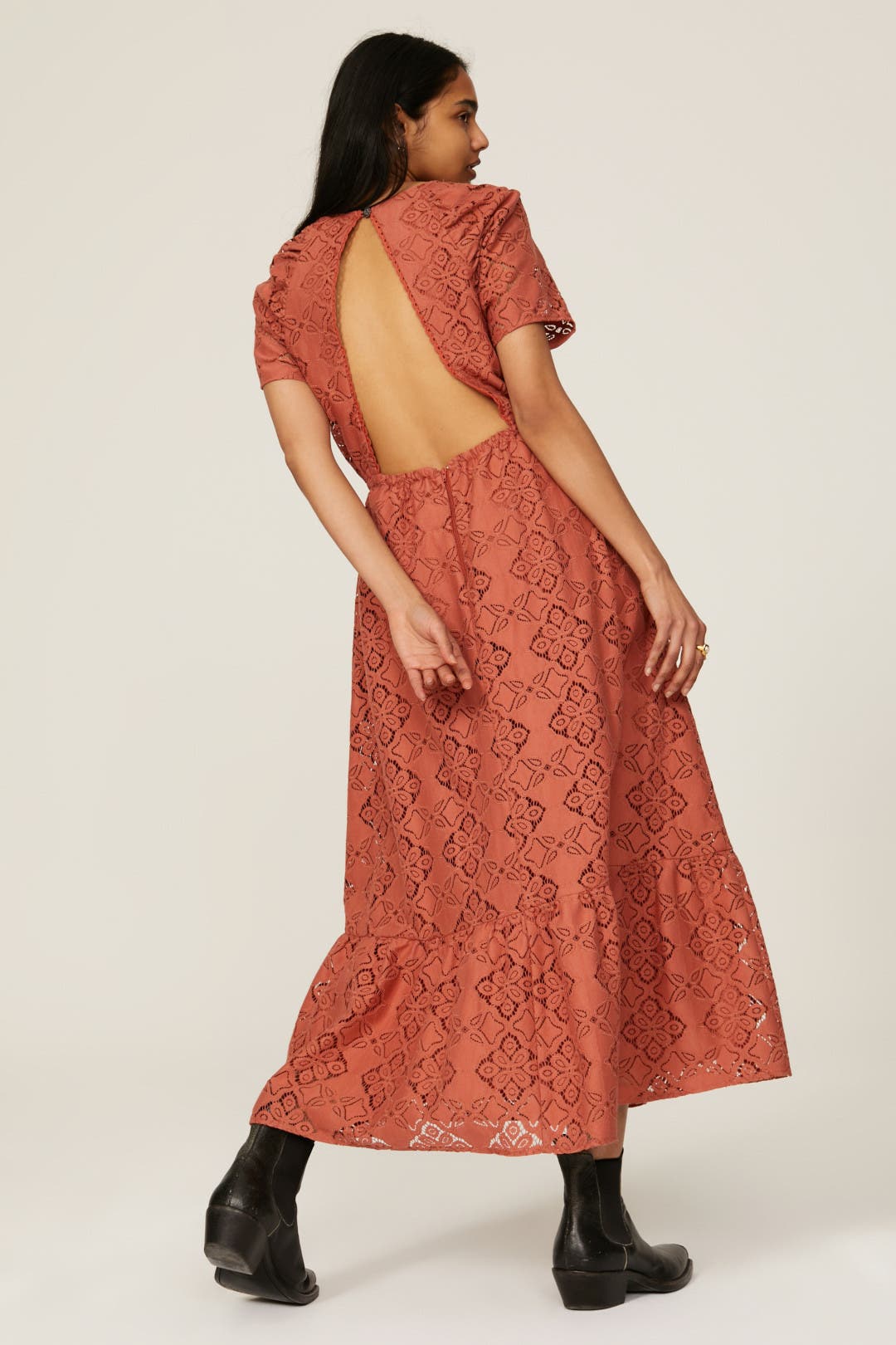 Terracotta Lace Midi Dress by Pamela Love x RTR | Rent the Runway