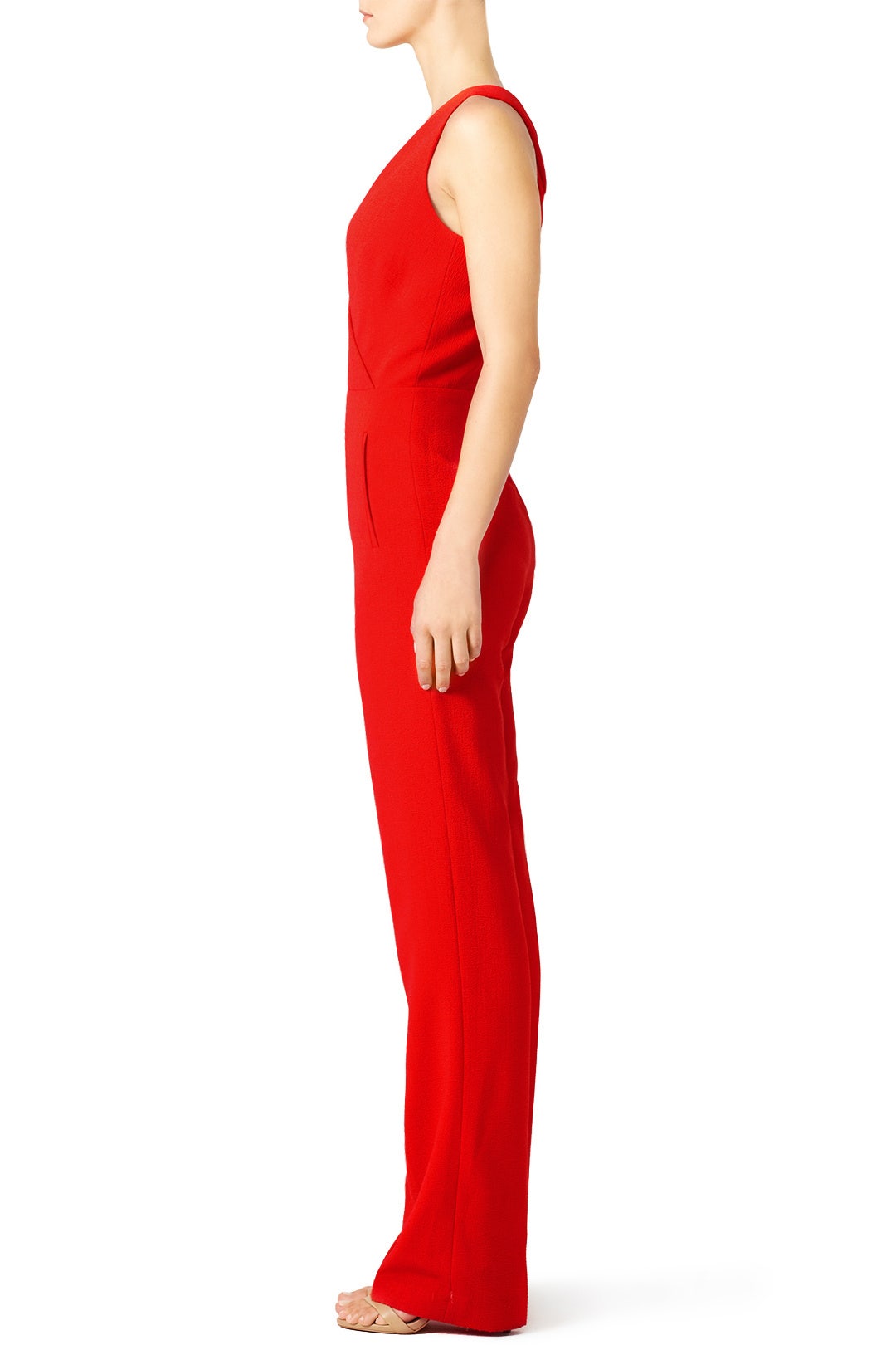 Red Pebbled Crepe Jumpsuit by Tory Burch 2