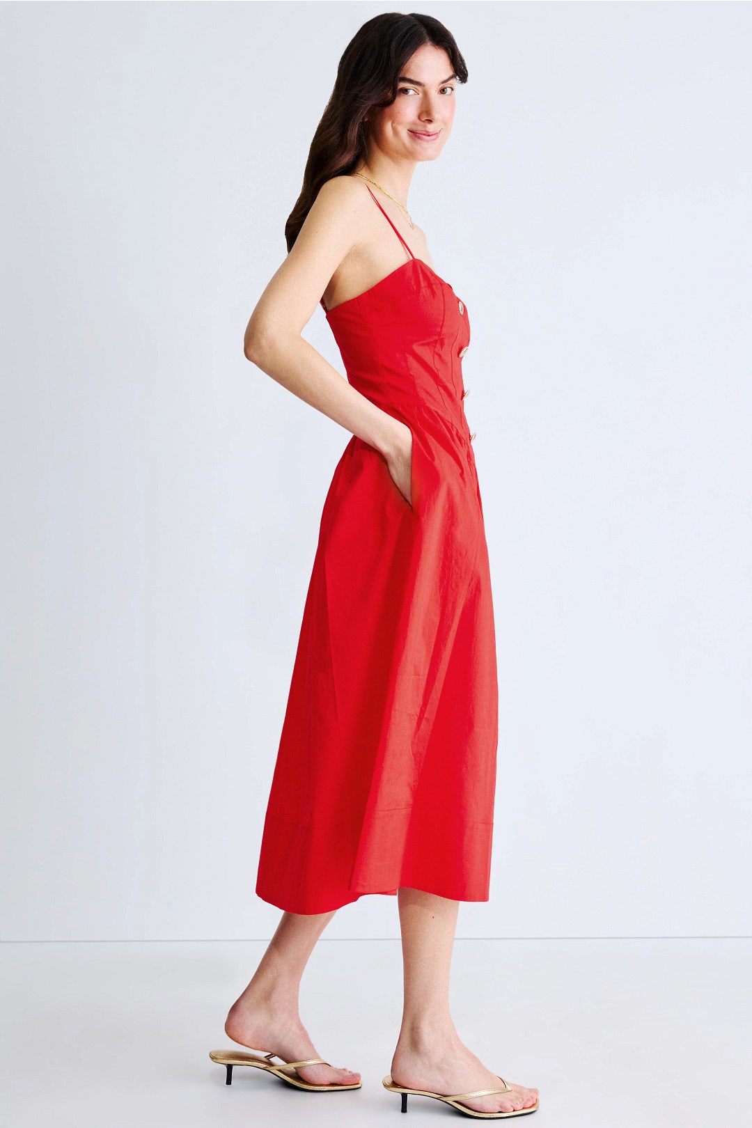 drop waist strapless midi dress DROP-WAIST STRAPLESS TWILL DRESS main image 0