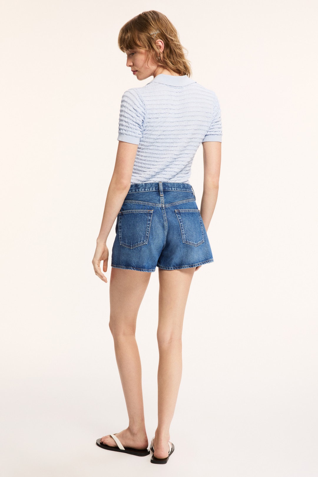 Medium Wash Hang Shorts by FRAME 2