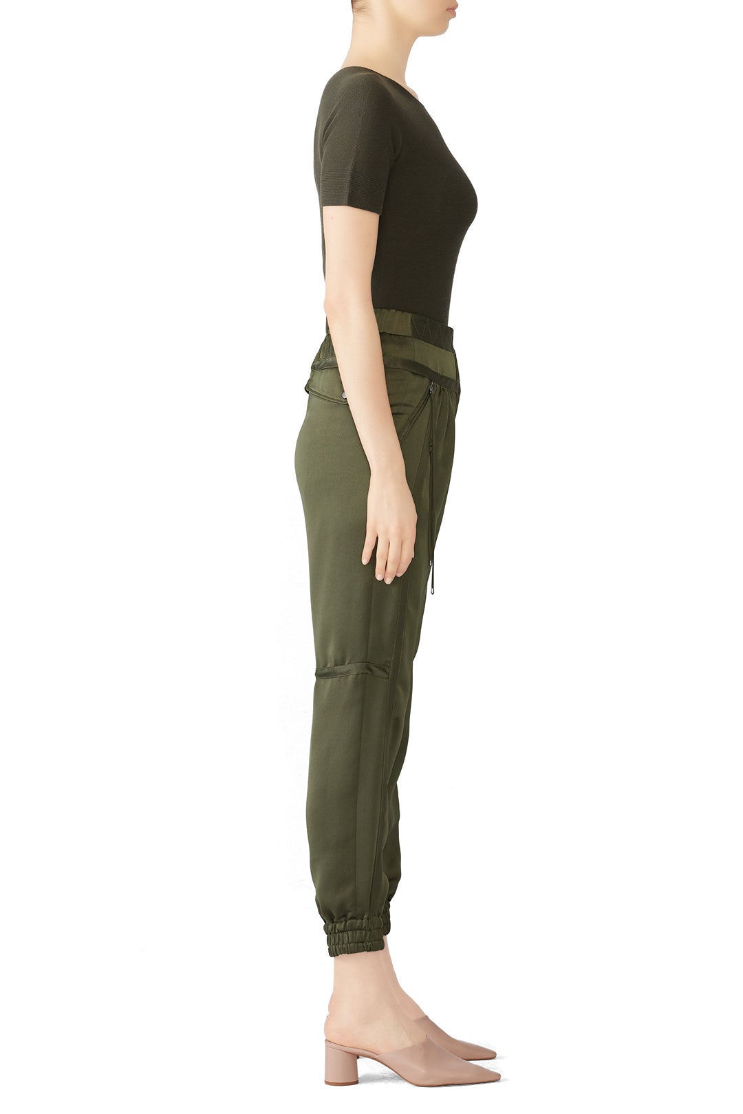 Green Satin Joggers by HALSTON 1