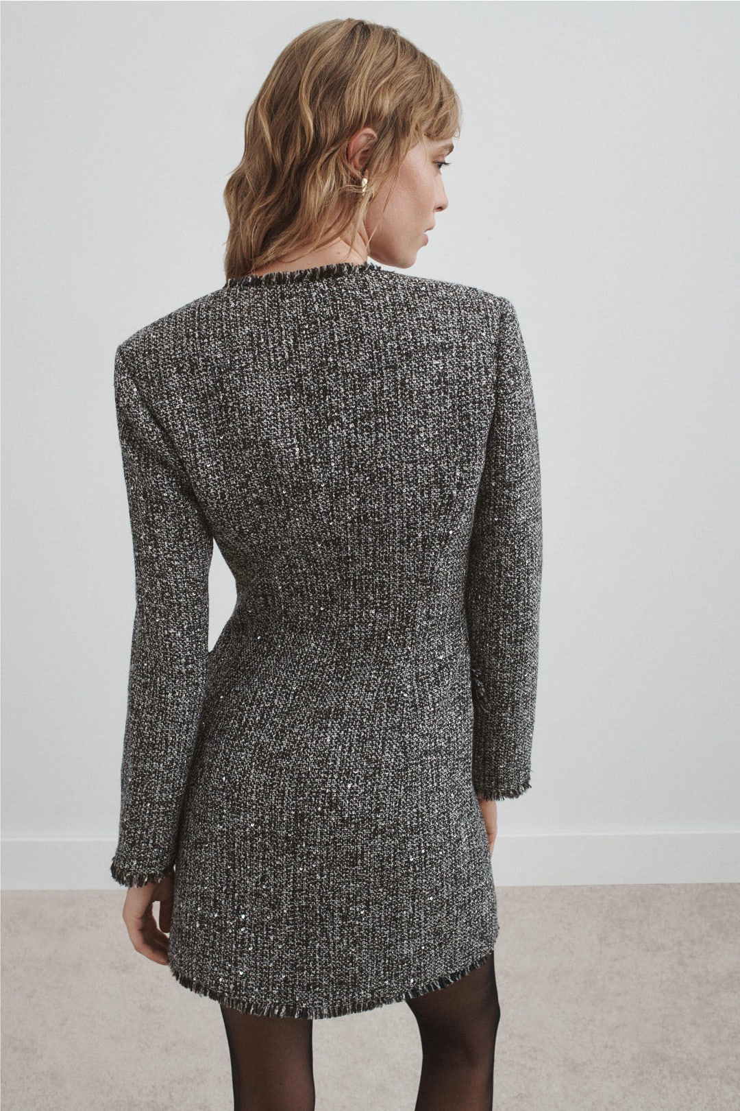 Tweed V-Neck Mini Dress by Toccin 2