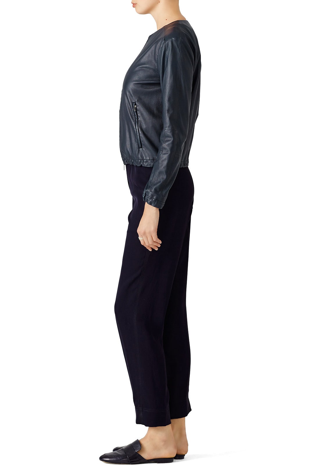 Navy Leather Golf Jacket by VINCE. 1