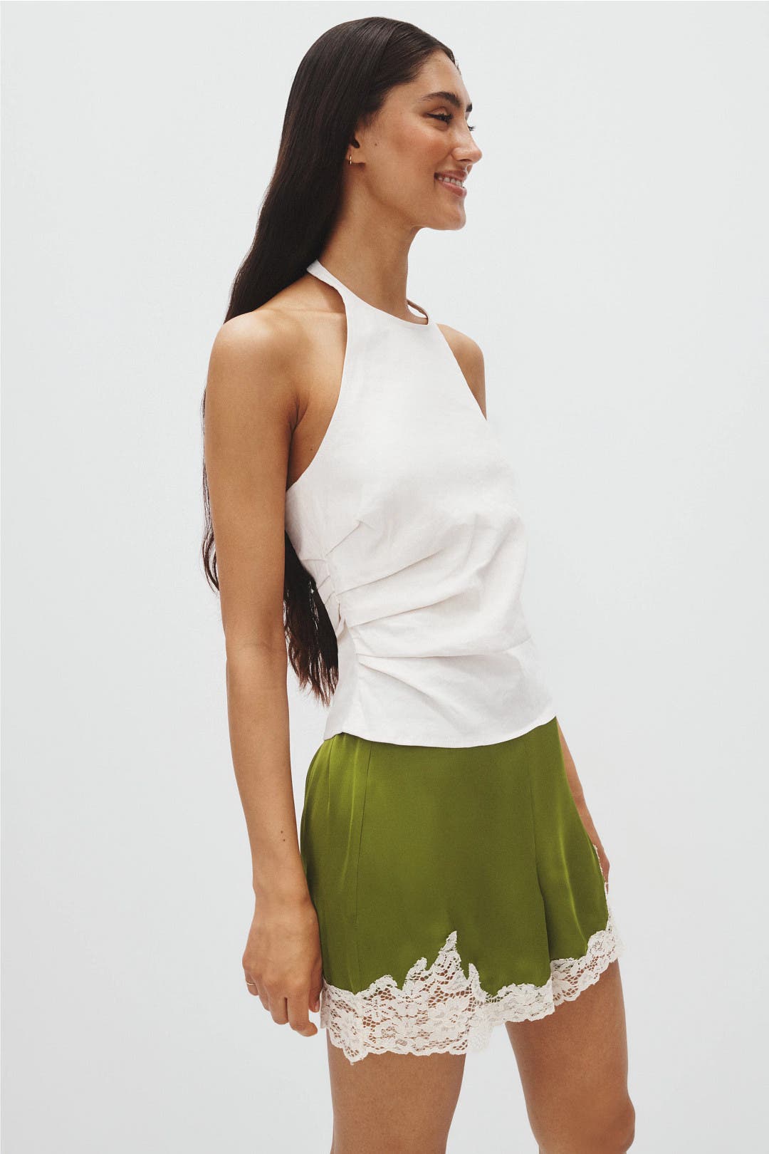 Lace Trim Satin Shorts by Ronny Kobo x RTR | Rent the Runway
