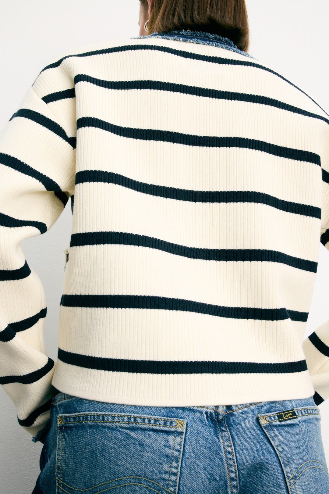 Stripey Cardigan With Denim Details by Sandro | Rent the Runway