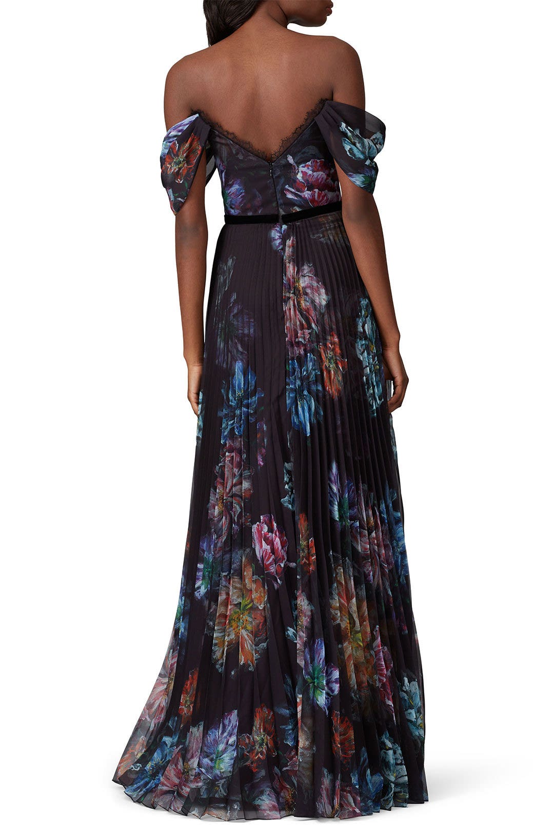 Black Floral Printed Gown by Marchesa Notte 2