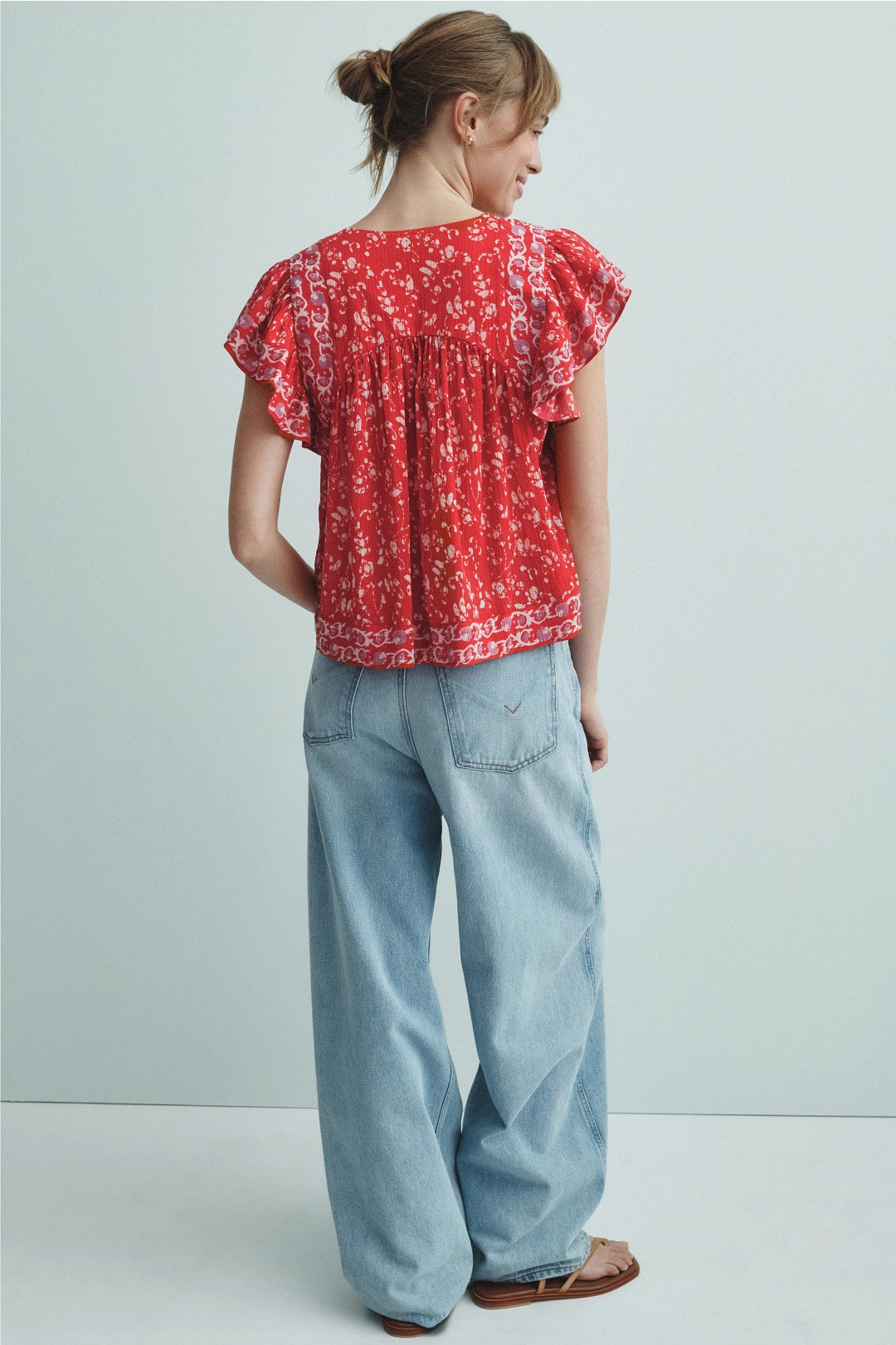 Tie Neck Flutter Sleeve Top by Sea NY x RTR 1