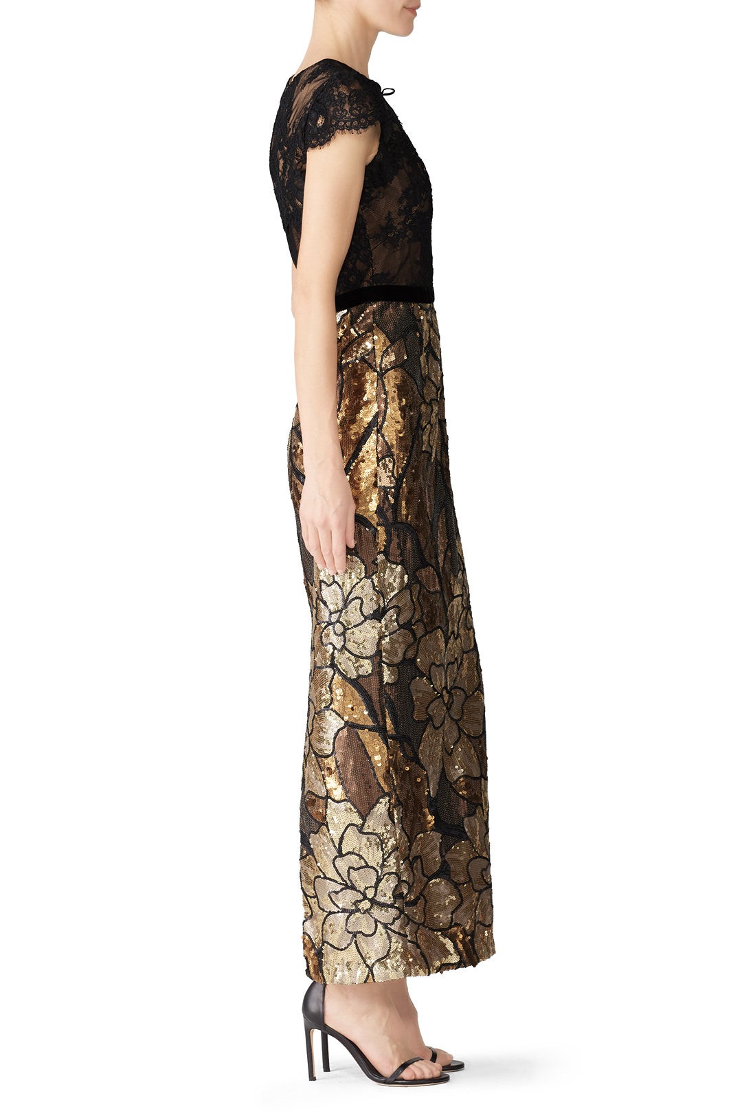 Gold Artwork Sequin Gown by Marchesa Notte 2