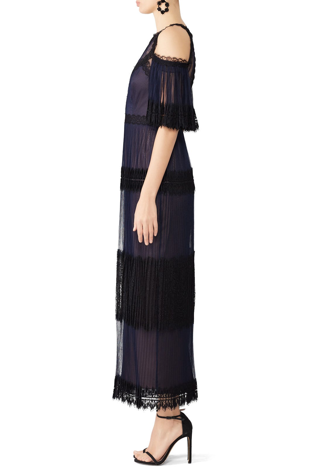 Navy Tiered Lace Gown by Marchesa Notte 1