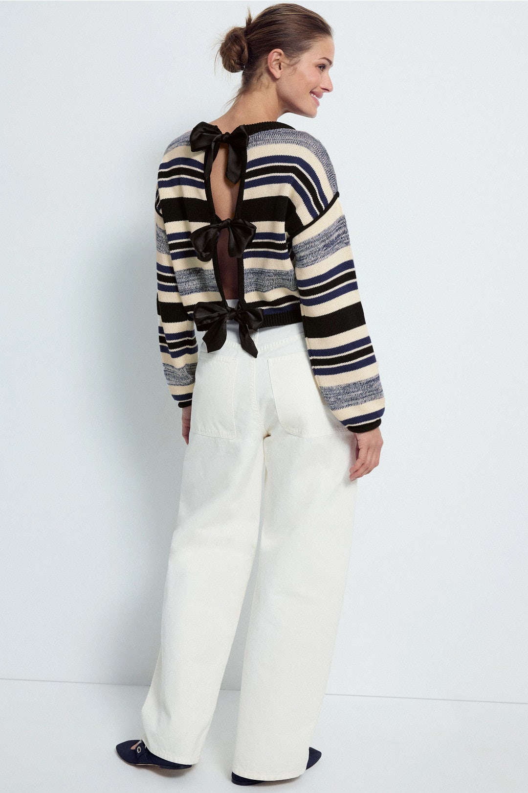 Felicity Striped Sweater With Bows by west of. 2