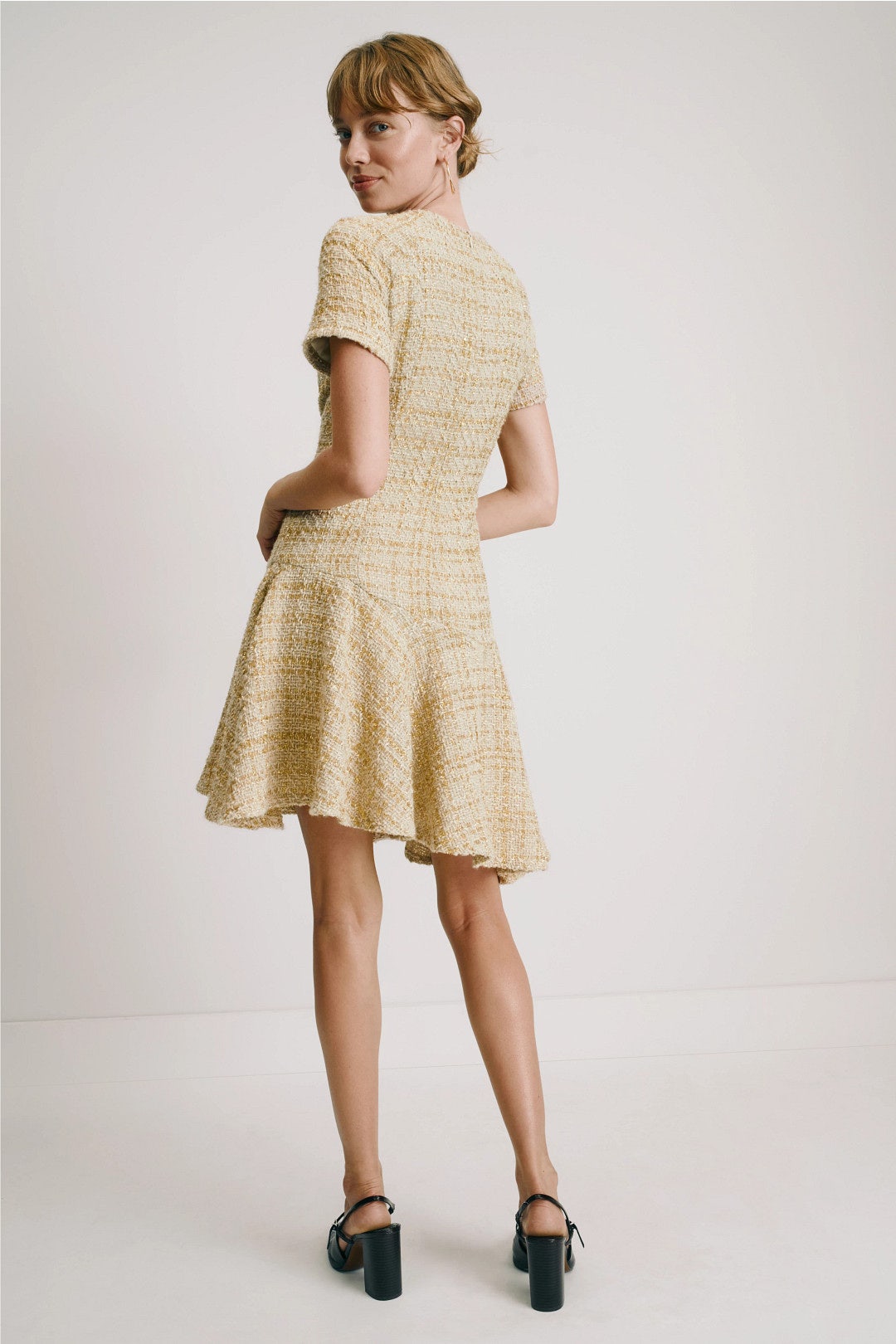 Gold Sparkle Tweed Mini Dress by N Natori 2