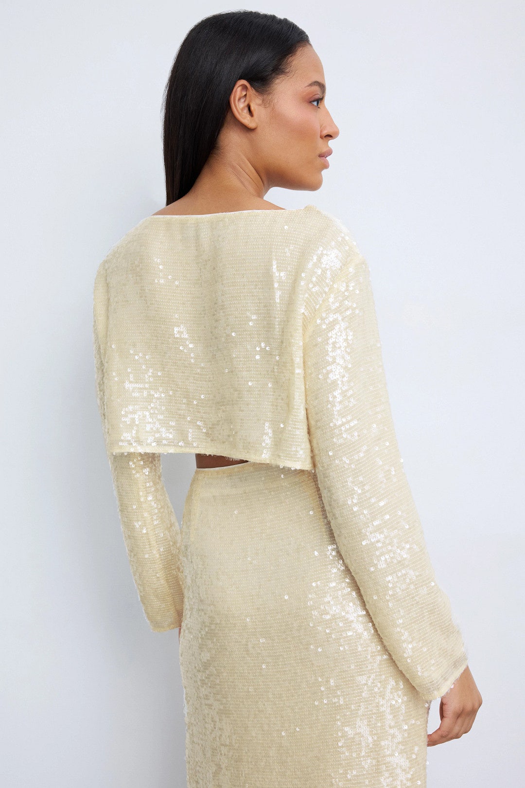 Sequin Cropped Boatneck Top by LAPOINTE 2