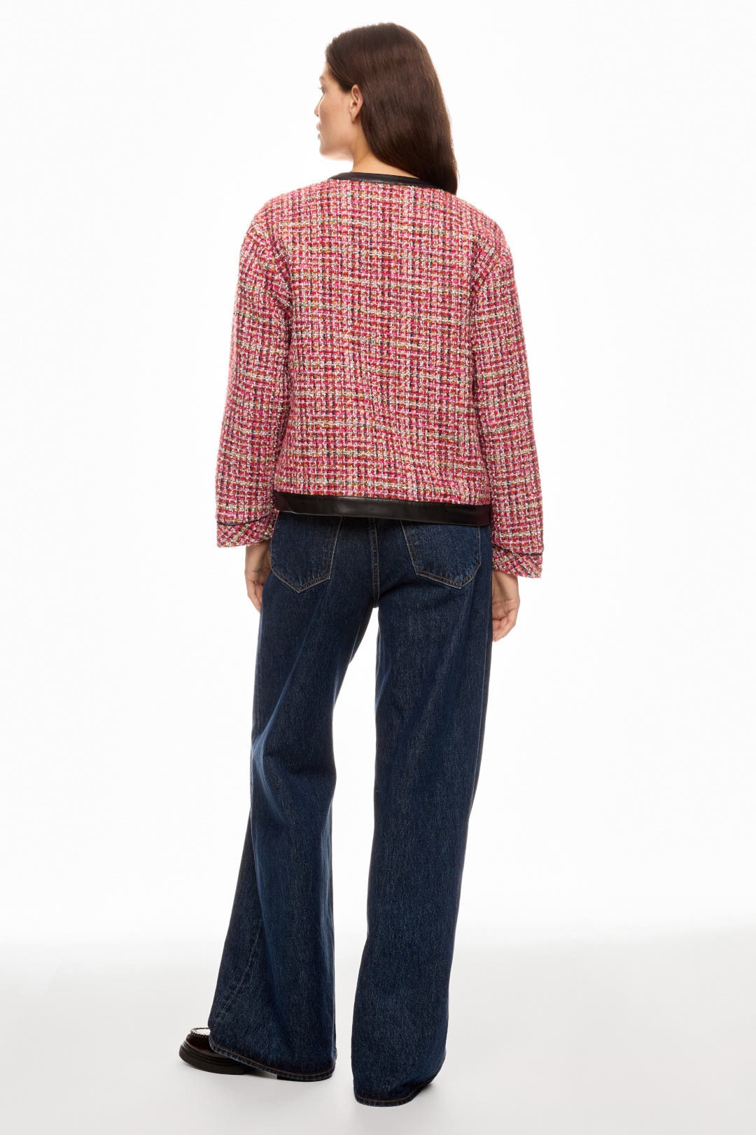 Faux Leather Trim Tweed Jacket by English Factory | Rent the