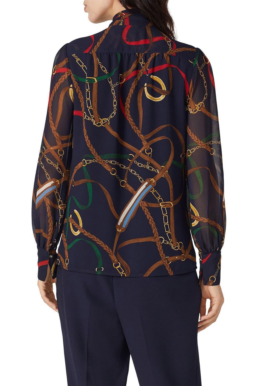 Equestrian Print Tie Neck Top by Lauren Ralph Lauren 1