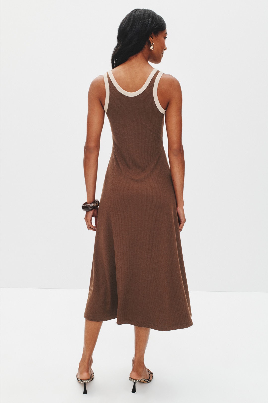Brown Contrast Rib Tank Dress by Rosetta Getty 2