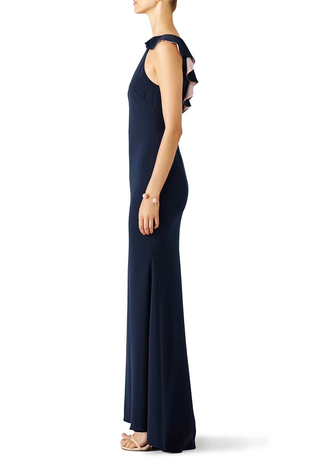 Navy Sleek Ruffle Gown by Badgley Mischka 2