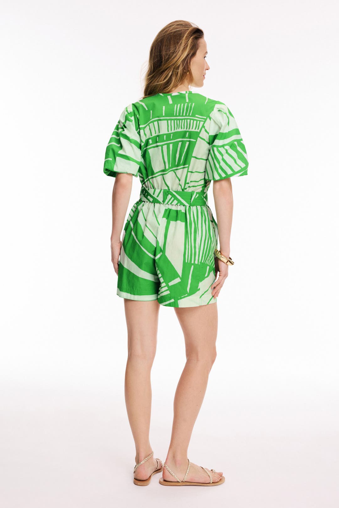 Green Abstract Devin Romper by Marie Oliver | Rent the Runway