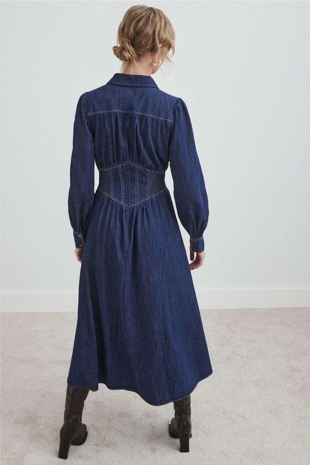 Denim Corseting Midi Dress