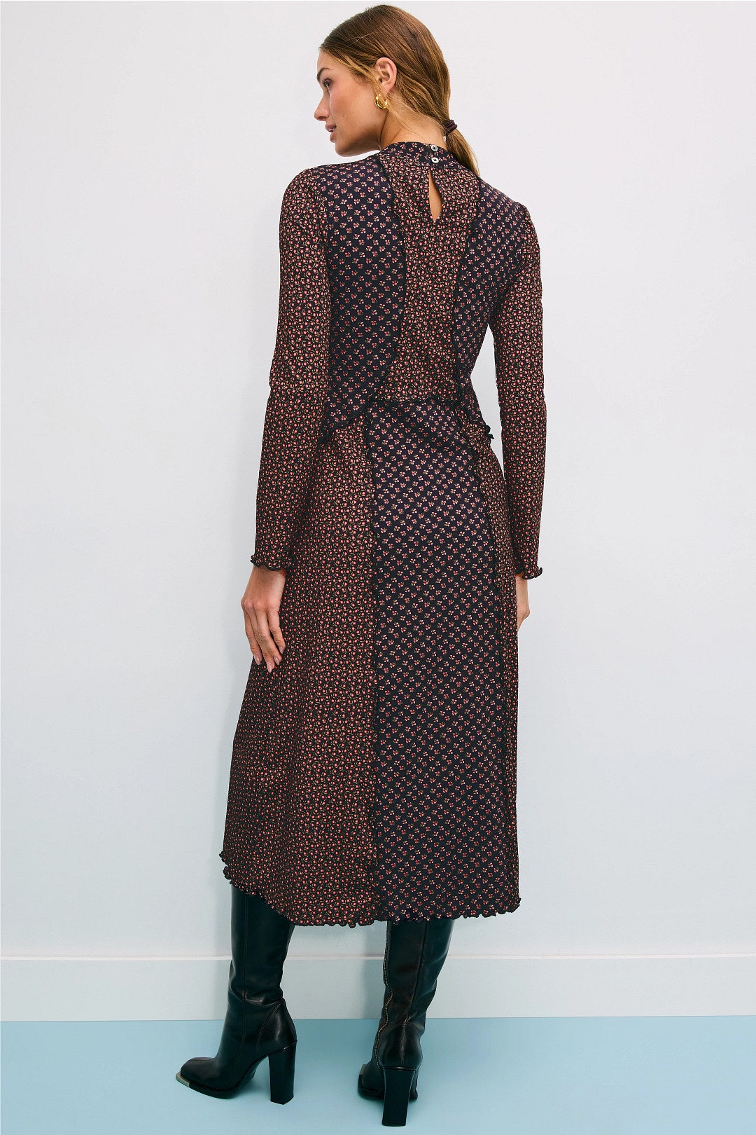 Mixed Print Jersey Midi Dress