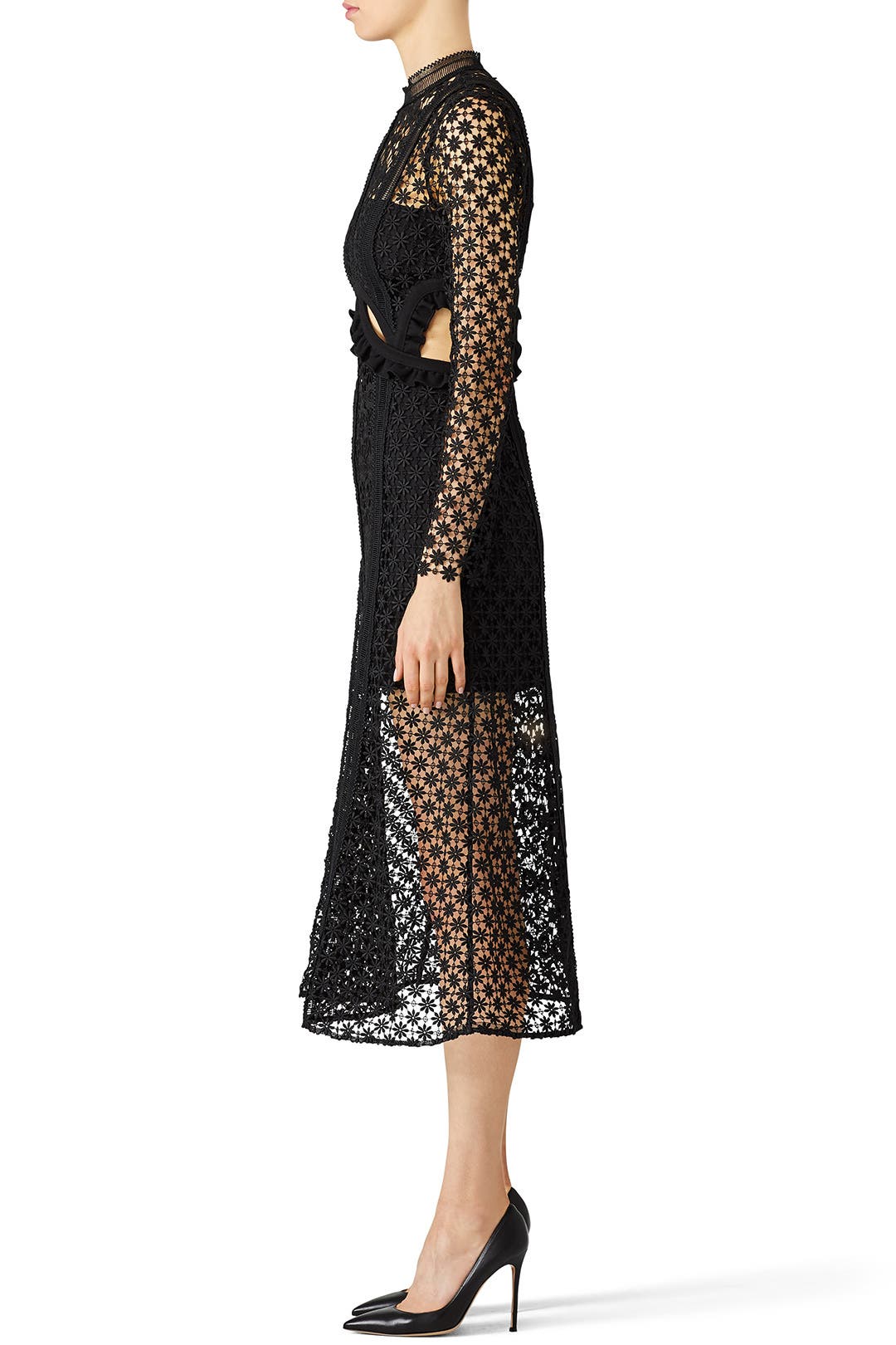 Lace Illusion Midi Dress by Self-Portrait | Rent the Runway
