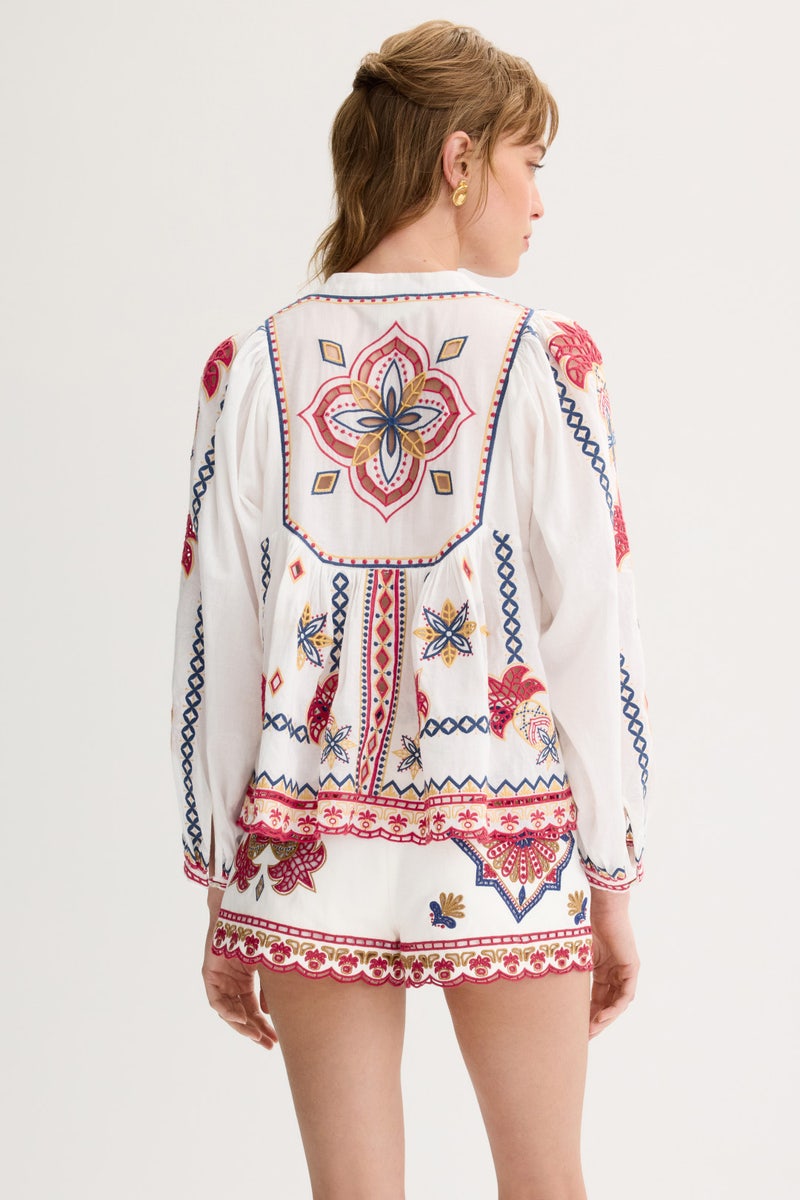 Marys Tiles Off-White Embroidered Blouse by FARM Rio - Photo 2
