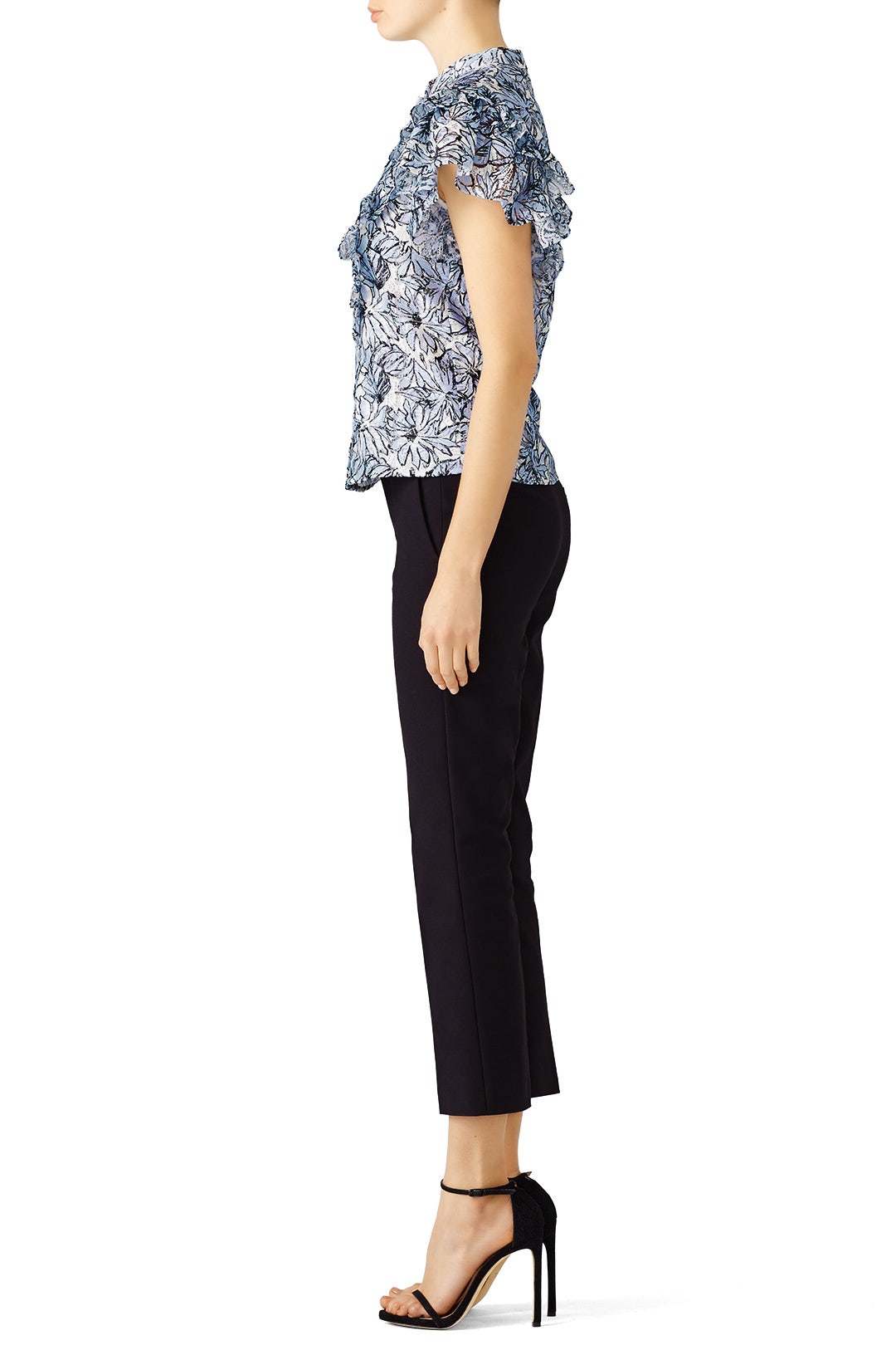 Blue Floral Ruffle Top by Dina Agam 1