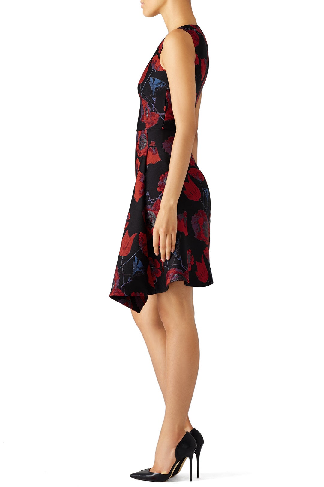 Red Floral Asymmetrical Dress by Osman 2