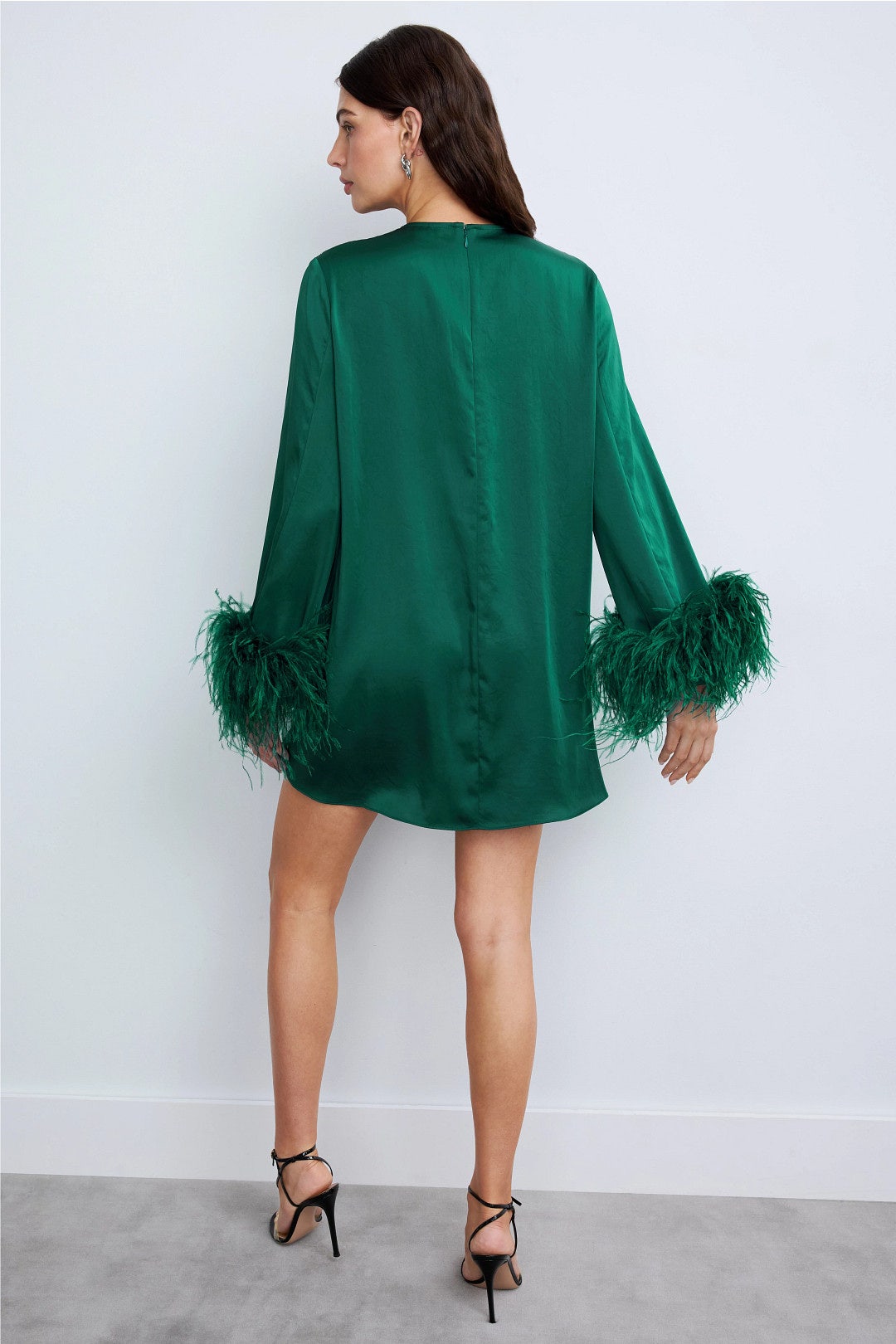 Lightweight Satin Shift Dress With Feathers by LAPOINTE 2