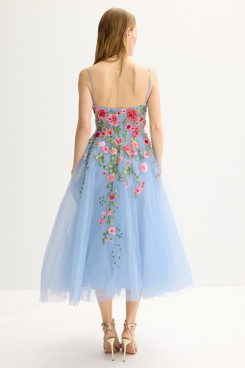 Slim Strap Sheer Bustier Embroidered Dress by Ieena for Mac Duggal - Photo 2