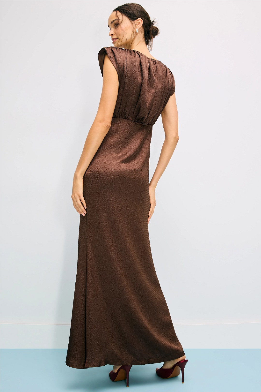 Brown Gathered Bust Gown by Jewel x Badgley Mischka 2