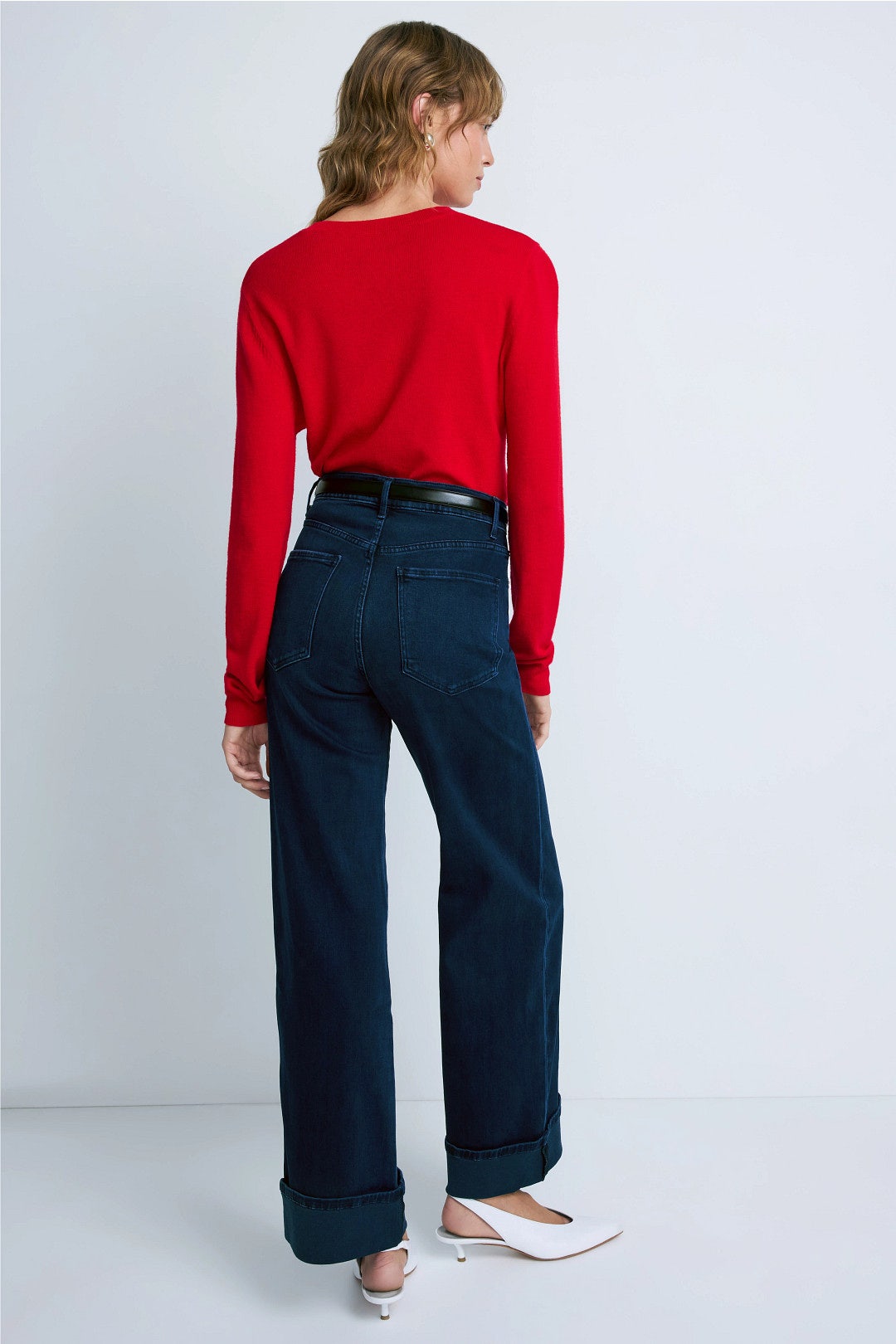 High Rise Column Jeans With Cuff