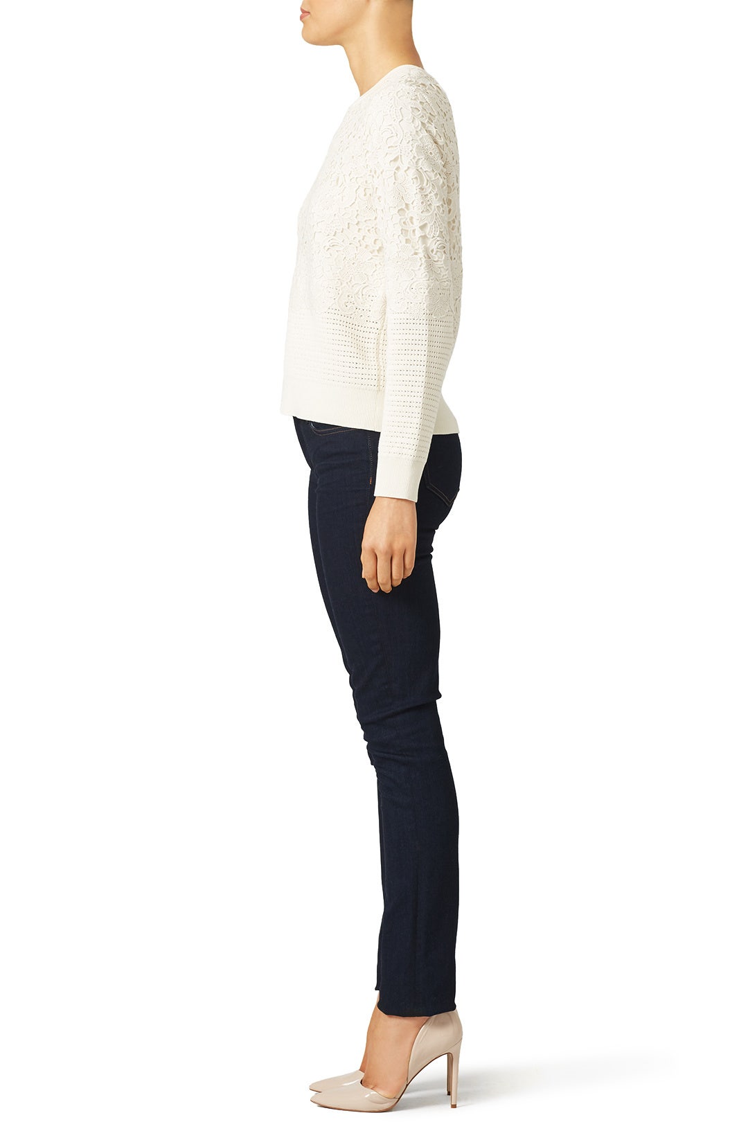 Ivory Pieced Lace Sweater by Tory Burch 2