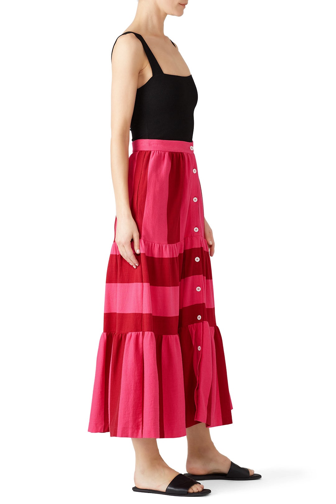 Knit Tiered Button Front Skirt by MDS Stripes 1