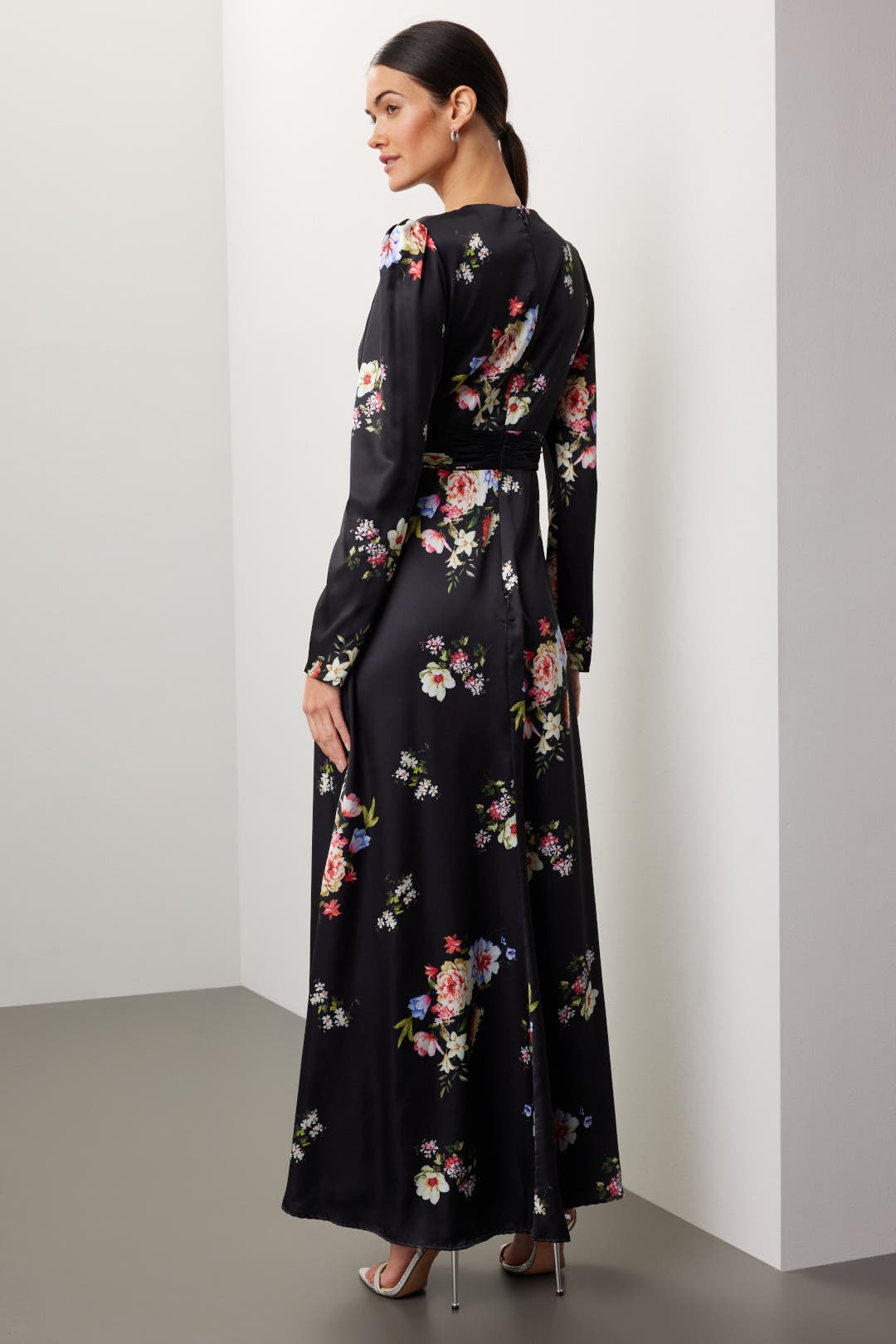 【Mac Duggal】フローラルプリントフェイクラップAラインドレス Floral Print Ruffled Wrap Over A Line Gown - Mac Duggal