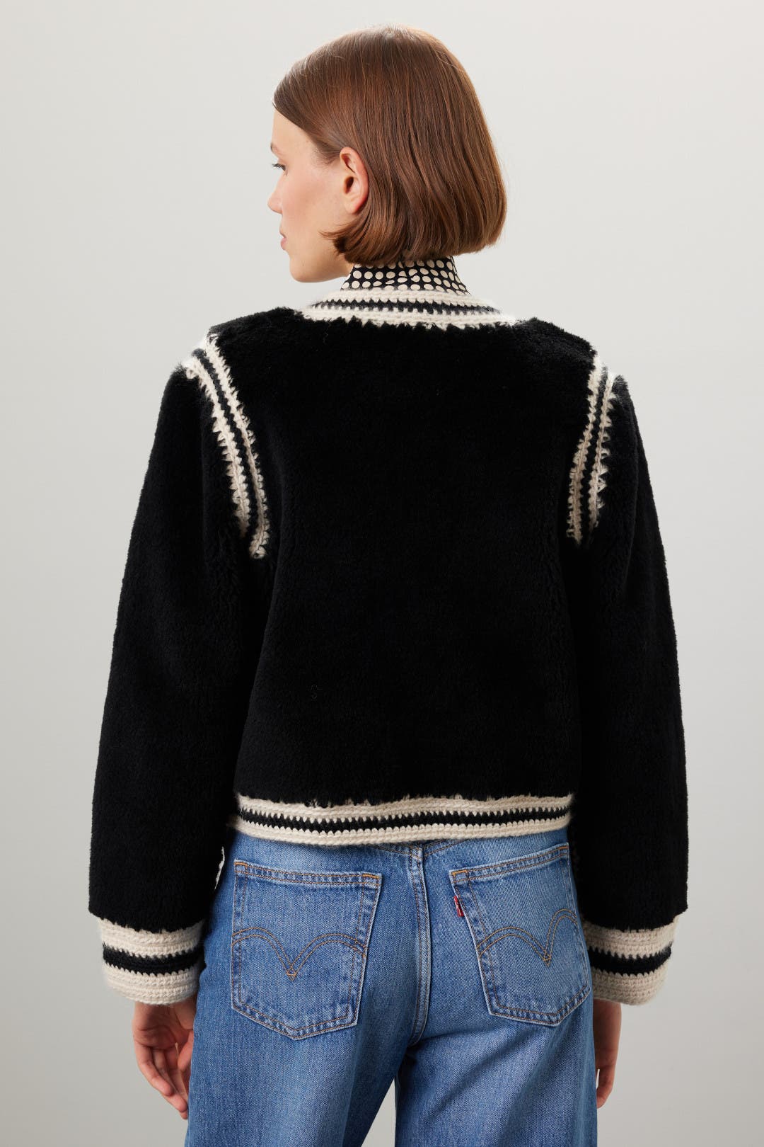 ジャケット Stitching Fur Jacket Grey Faux Fur Patch Moto