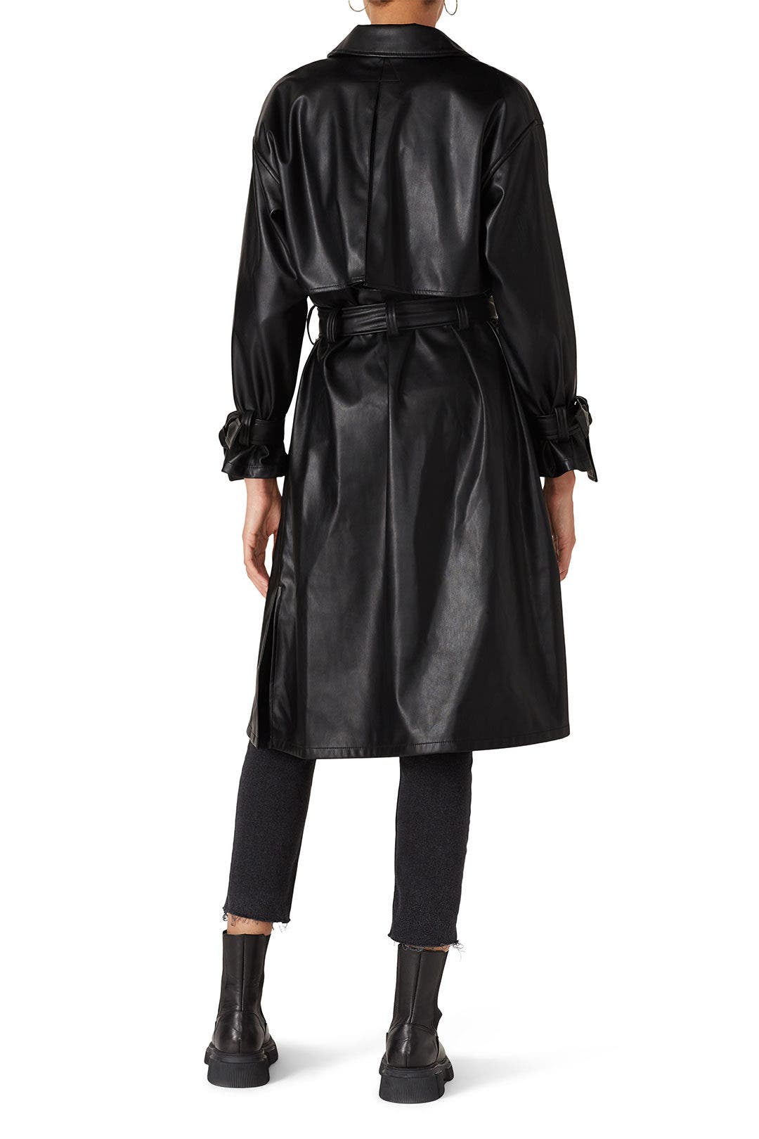 新品未使用⭐︎HAUNT L BOTTON COAT Black Faux Leather Trench Coat by Love, Whit by Whitney Port