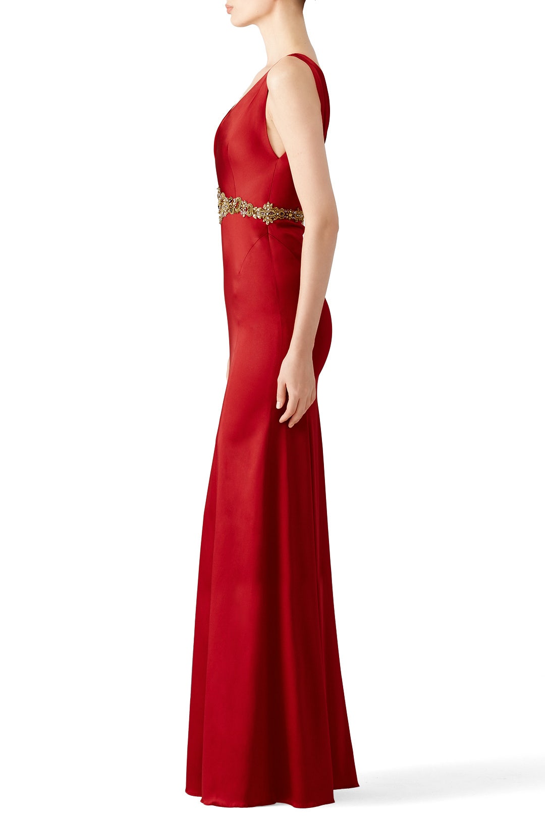 Wine Stretch Satin Gown by Marchesa Notte 2
