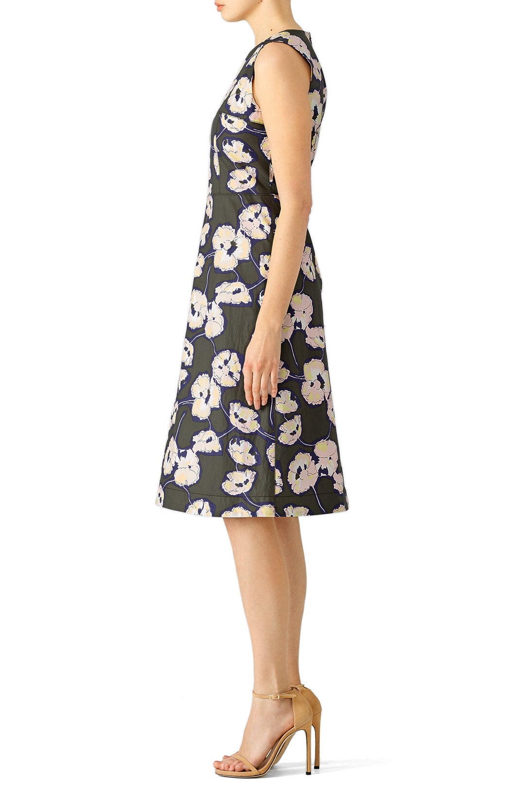 Dark Olive Floral Printed Dress by Marni 1